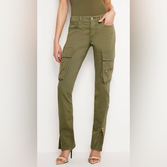 GOOD AMERICAN Twill Skinny Cargo Pants Fatigue 001 Size 10/30 - Picture 1 of 6